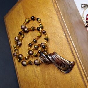 Elegant Amber,tiger eye,art glass necklace
